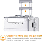 20-inch Aluminum Carry-on Hardside Suitcase Hard Shell Luggage with Locked Compartment for Valuables, Built-In TSA Lock, Zipperless Fashion with Spinner Wheels for Travel / Business, Silver