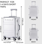 20-inch Aluminum Carry-on Hardside Suitcase Hard Shell Luggage with Locked Compartment for Valuables, Built-In TSA Lock, Zipperless Fashion with Spinner Wheels for Travel / Business, Silver