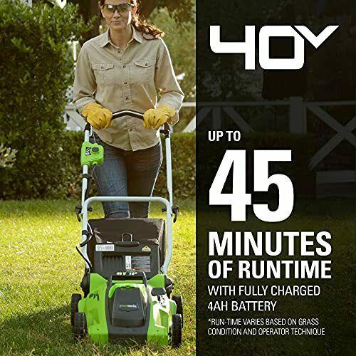 Greenworks 40V 16-Inch Cordless 2-In-1 Push Lawn Mower 4.0Ah Battery and Char...