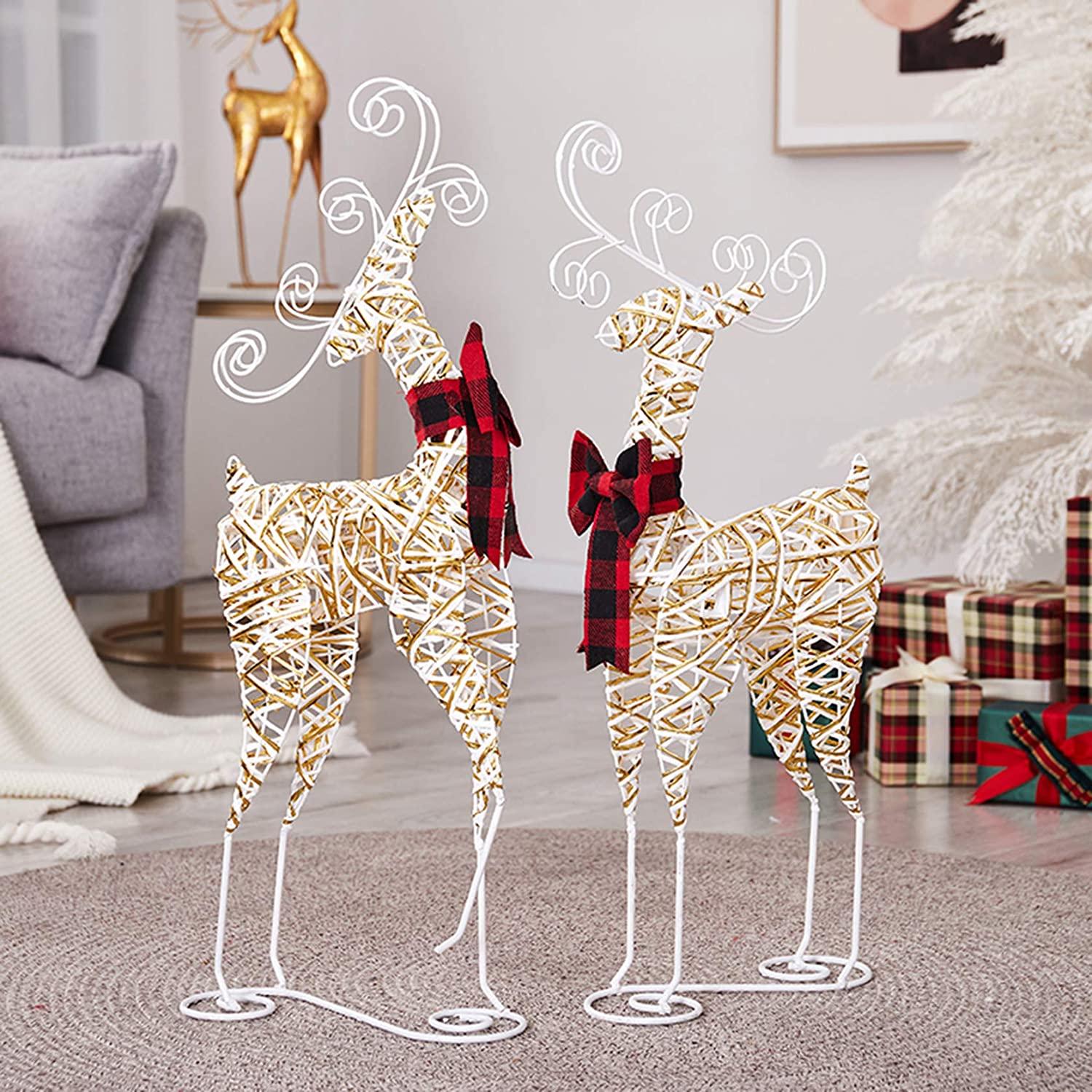zwj 3- Piece Lighted Christmas Deer Family Set Outdoor Yard Decoration with 360 LED Lights, Stakes, Zip Ties - Gold sd1012