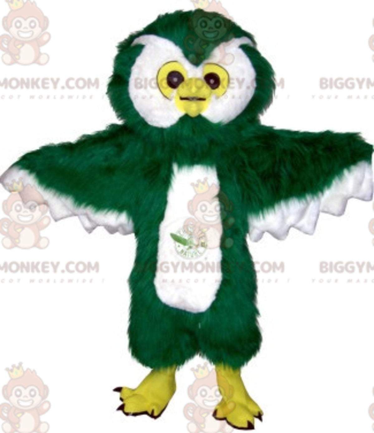 Giant Hairy Green and White Owl BIGGYMONKEYMascot Costume