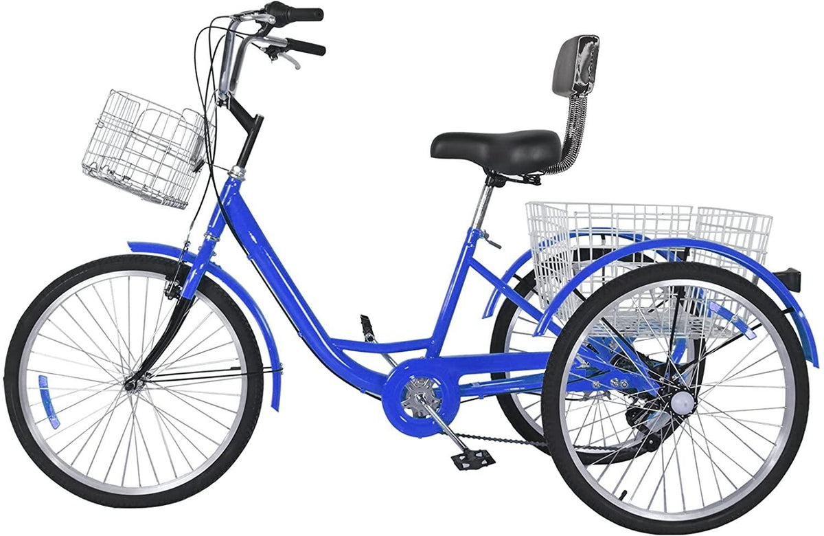 OneV FT Adult Tricycles, 3 Wheel Cruiser Bike, 7 Speed 24 inch Trikes with Front &amp; Rear Shopping Basket for Men, Women and Seniors
