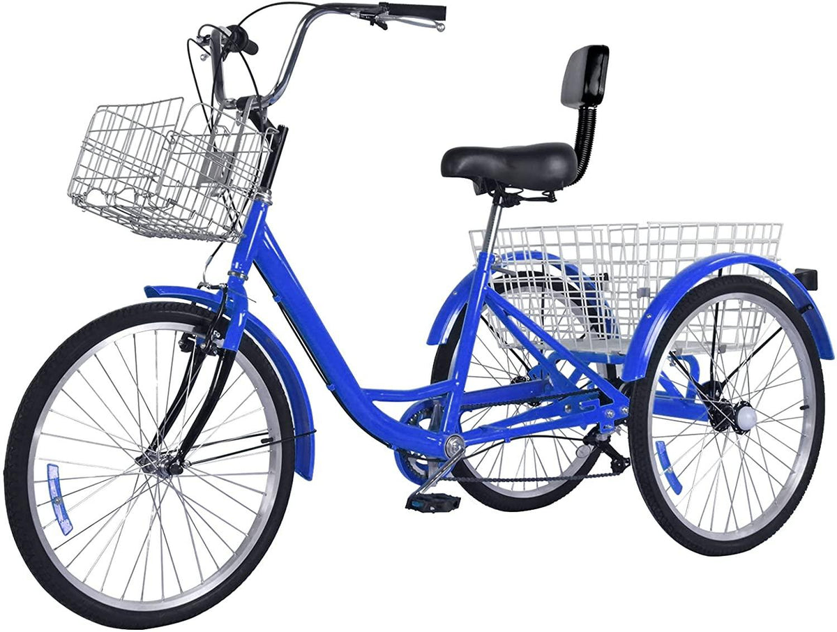 OneV FT Adult Tricycles, 3 Wheel Cruiser Bike, 7 Speed 24 inch Trikes with Front &amp; Rear Shopping Basket for Men, Women and Seniors