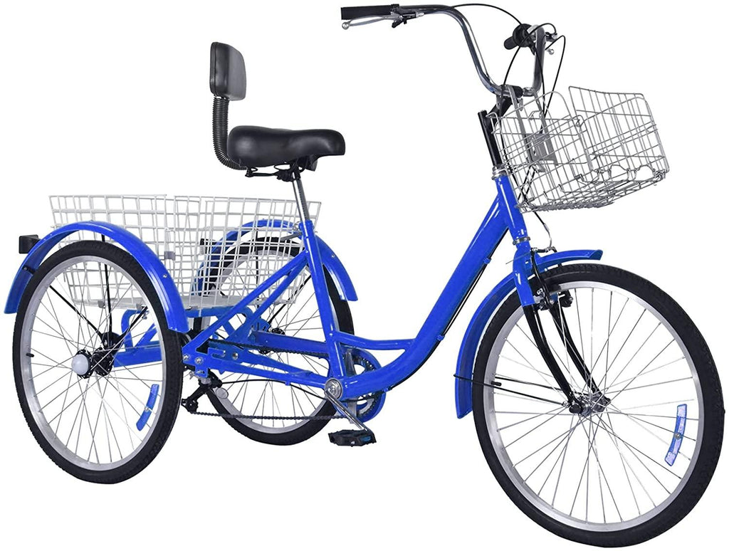 OneV FT Adult Tricycles, 3 Wheel Cruiser Bike, 7 Speed 24 inch Trikes with Front &amp; Rear Shopping Basket for Men, Women and Seniors