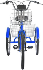 OneV FT Adult Tricycles, 3 Wheel Cruiser Bike, 7 Speed 24 inch Trikes with Front &amp; Rear Shopping Basket for Men, Women and Seniors