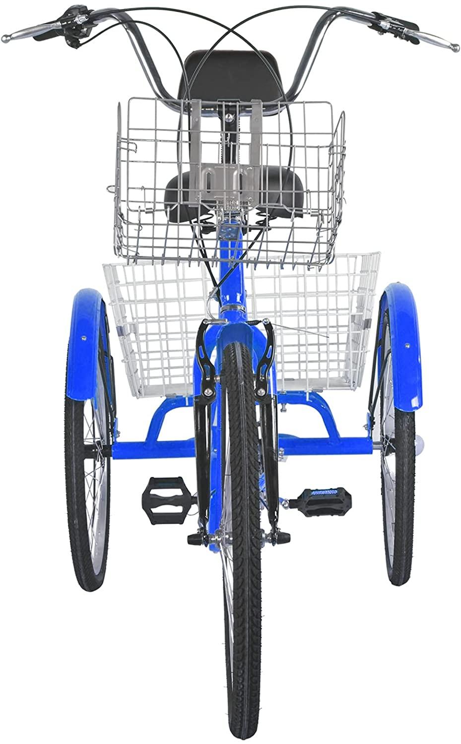 OneV FT Adult Tricycles, 3 Wheel Cruiser Bike, 7 Speed 24 inch Trikes with Front &amp; Rear Shopping Basket for Men, Women and Seniors