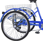 OneV FT Adult Tricycles, 3 Wheel Cruiser Bike, 7 Speed 24 inch Trikes with Front &amp; Rear Shopping Basket for Men, Women and Seniors