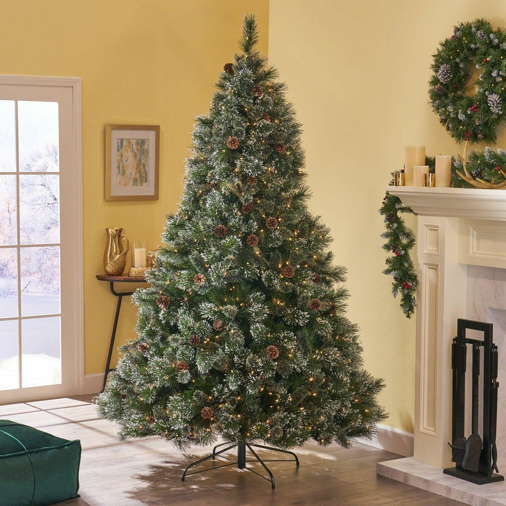 9-foot Cashmere Pine and Mixed Needles Hinged Artificial Christmas Tree with Sno