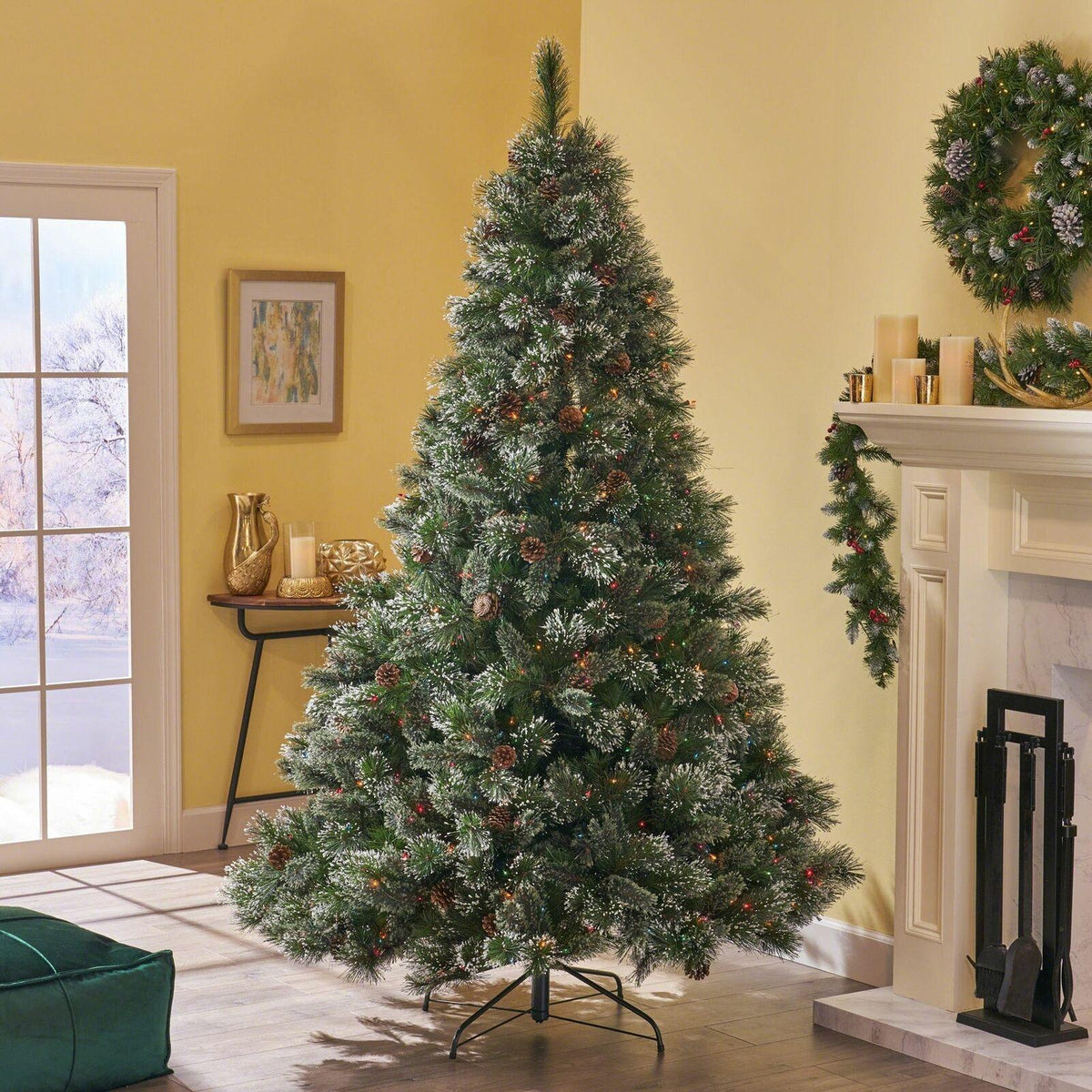 9-foot Cashmere Pine and Mixed Needles Hinged Artificial Christmas Tree with Sno