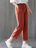 Womens plus size cotton linen elastic pants