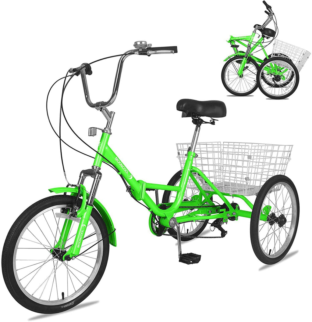 Adult Folding Tricycle 7-Speed, 20/24/26-Inch Three Wheel Cruiser Bike with Cargo Basket, Foldable Tricycle for Adults, Women, Men, Seniors Exercise Shopping