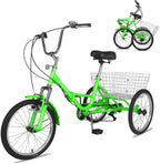 Adult Folding Tricycle 7-Speed, 20/24/26-Inch Three Wheel Cruiser Bike with Cargo Basket, Foldable Tricycle for Adults, Women, Men, Seniors Exercise Shopping
