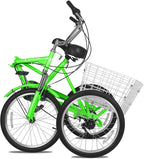 Adult Folding Tricycle 7-Speed, 20/24/26-Inch Three Wheel Cruiser Bike with Cargo Basket, Foldable Tricycle for Adults, Women, Men, Seniors Exercise Shopping