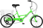 Adult Folding Tricycle 7-Speed, 20/24/26-Inch Three Wheel Cruiser Bike with Cargo Basket, Foldable Tricycle for Adults, Women, Men, Seniors Exercise Shopping