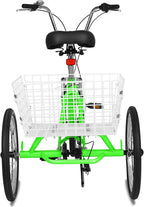 Adult Folding Tricycle 7-Speed, 20/24/26-Inch Three Wheel Cruiser Bike with Cargo Basket, Foldable Tricycle for Adults, Women, Men, Seniors Exercise Shopping
