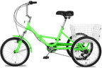 Adult Folding Tricycle 7-Speed, 20/24/26-Inch Three Wheel Cruiser Bike with Cargo Basket, Foldable Tricycle for Adults, Women, Men, Seniors Exercise Shopping
