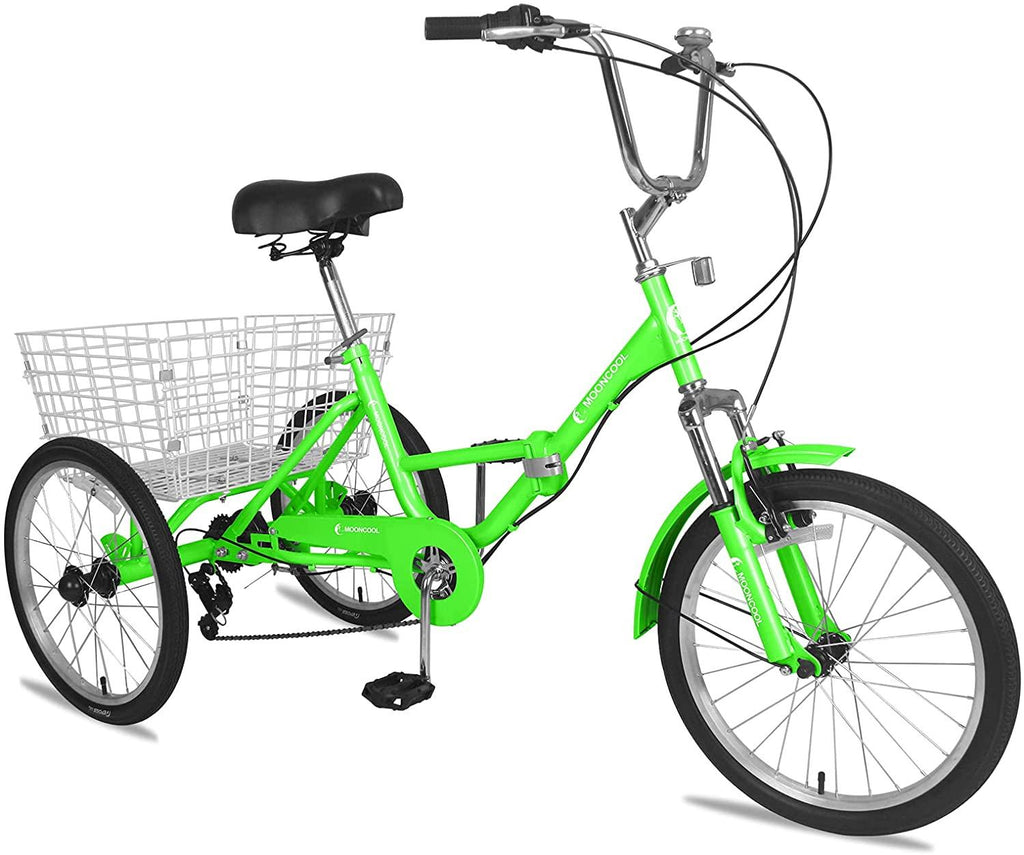 Adult Folding Tricycle 7-Speed, 20/24/26-Inch Three Wheel Cruiser Bike with Cargo Basket, Foldable Tricycle for Adults, Women, Men, Seniors Exercise Shopping
