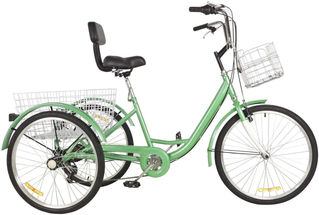 Adult Tricycles 7 Speed, Adult Trikes 24 inch 3 Wheel Cruiser Bikes, Three-Wheeled Bicycles Cruise Trike with Shopping Basket for Seniors, Women, Men.
