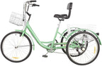 Adult Tricycles 7 Speed, Adult Trikes 24 inch 3 Wheel Cruiser Bikes, Three-Wheeled Bicycles Cruise Trike with Shopping Basket for Seniors, Women, Men.