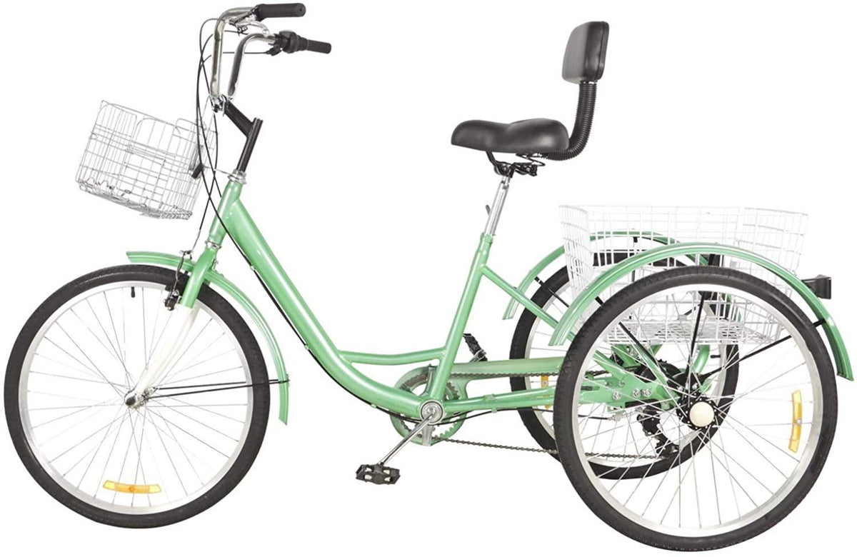 Adult Tricycles 7 Speed, Adult Trikes 24 inch 3 Wheel Cruiser Bikes, Three-Wheeled Bicycles Cruise Trike with Shopping Basket for Seniors, Women, Men.