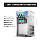 3 Flavor Soft Ice Cream Machine Commercial Soft Serve Ice Cream Maker Sorbet Frozen Yogurt Gelato LED Display Desktop Type 1200W 110V
