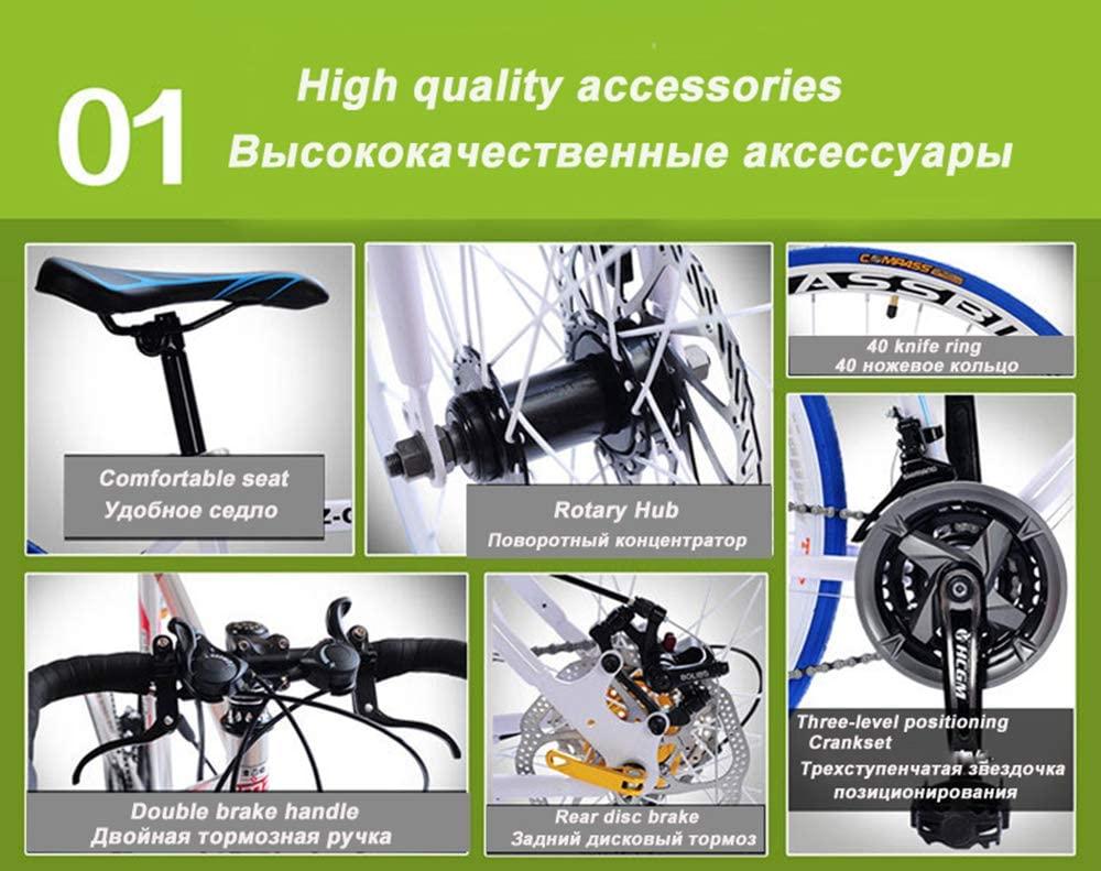 700C Road Bike 21/27/30 Variable Speed Bicycle Bend Handle Double Disc Brake Aluminum Road Bicycle Male and Female Bike,ium Silver,27