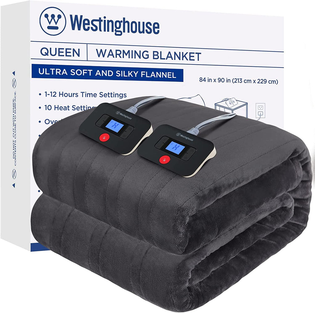 SWJYH Electric Blanket Flannel | 84x90 inch Warming Heated Blanket-Home, Bed, 1-12 Hour Time Setting, Machine Washable, Grey