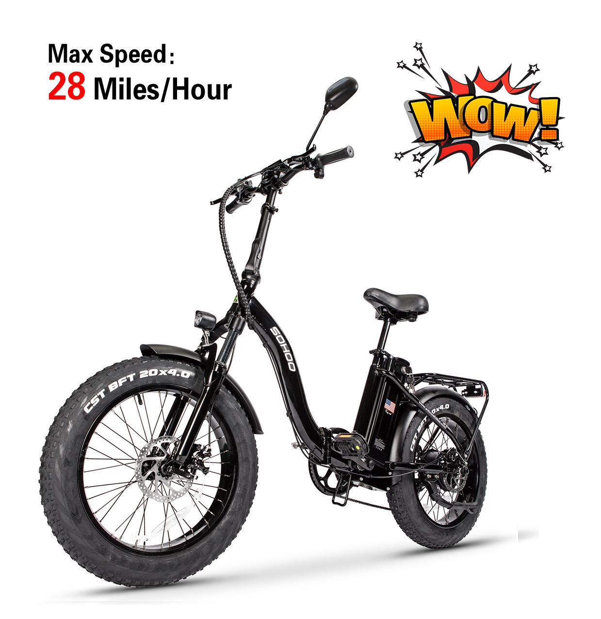 SOHOO 48V500W13AH 20" Adult Folding Step-Thru Fat Tire eBike Mountain Bicycle foldable Snow Electric Bicycle (Black)