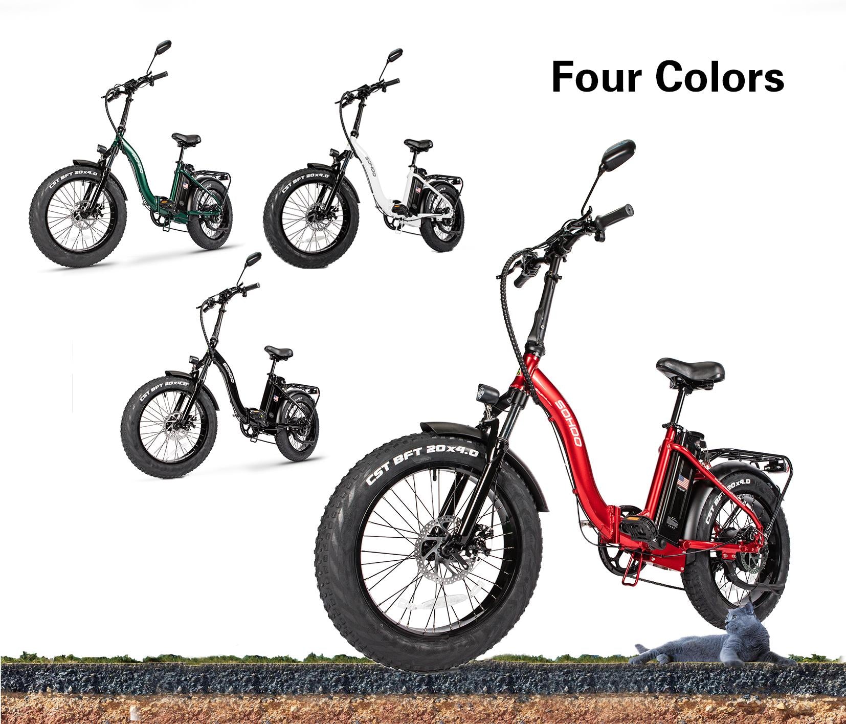 SOHOO 48V500W13AH 20" Adult Folding Step-Thru Fat Tire eBike Mountain Bicycle foldable Snow Electric Bicycle (Black)