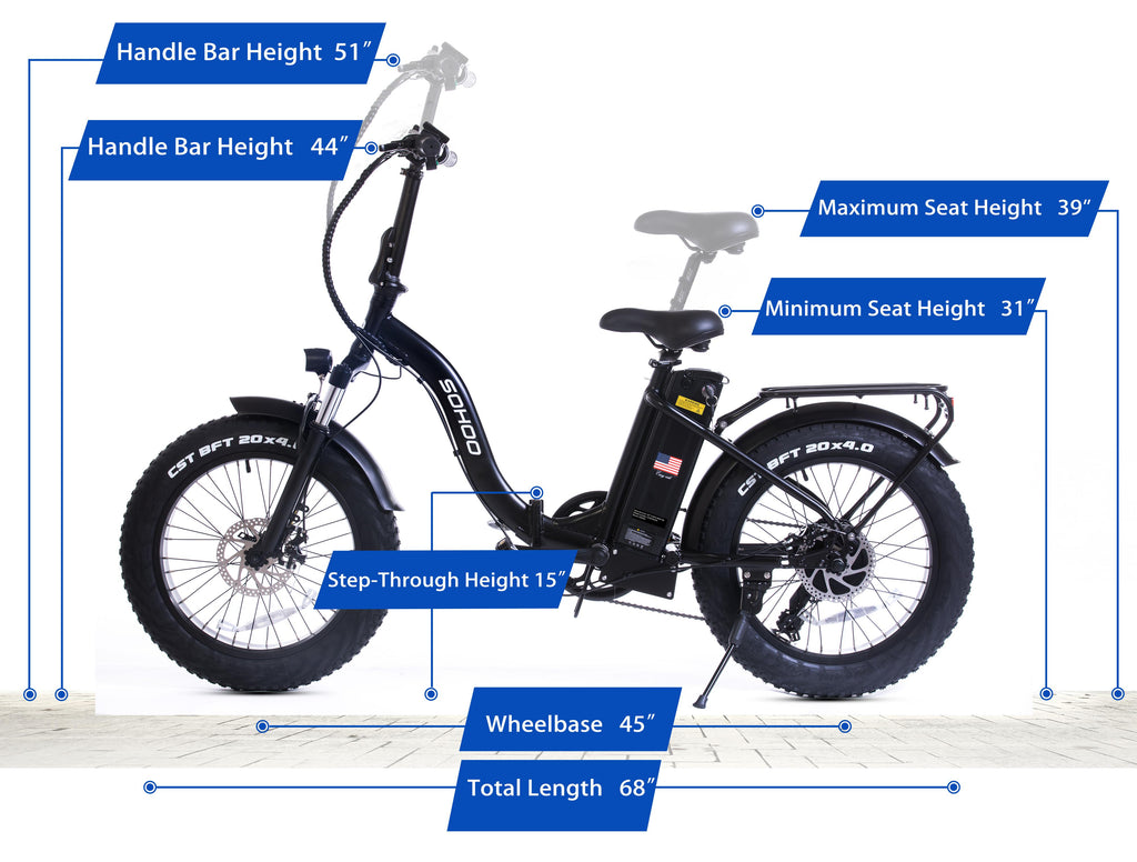 SOHOO 48V500W13AH 20" Adult Folding Step-Thru Fat Tire eBike Mountain Bicycle foldable Snow Electric Bicycle (Black)