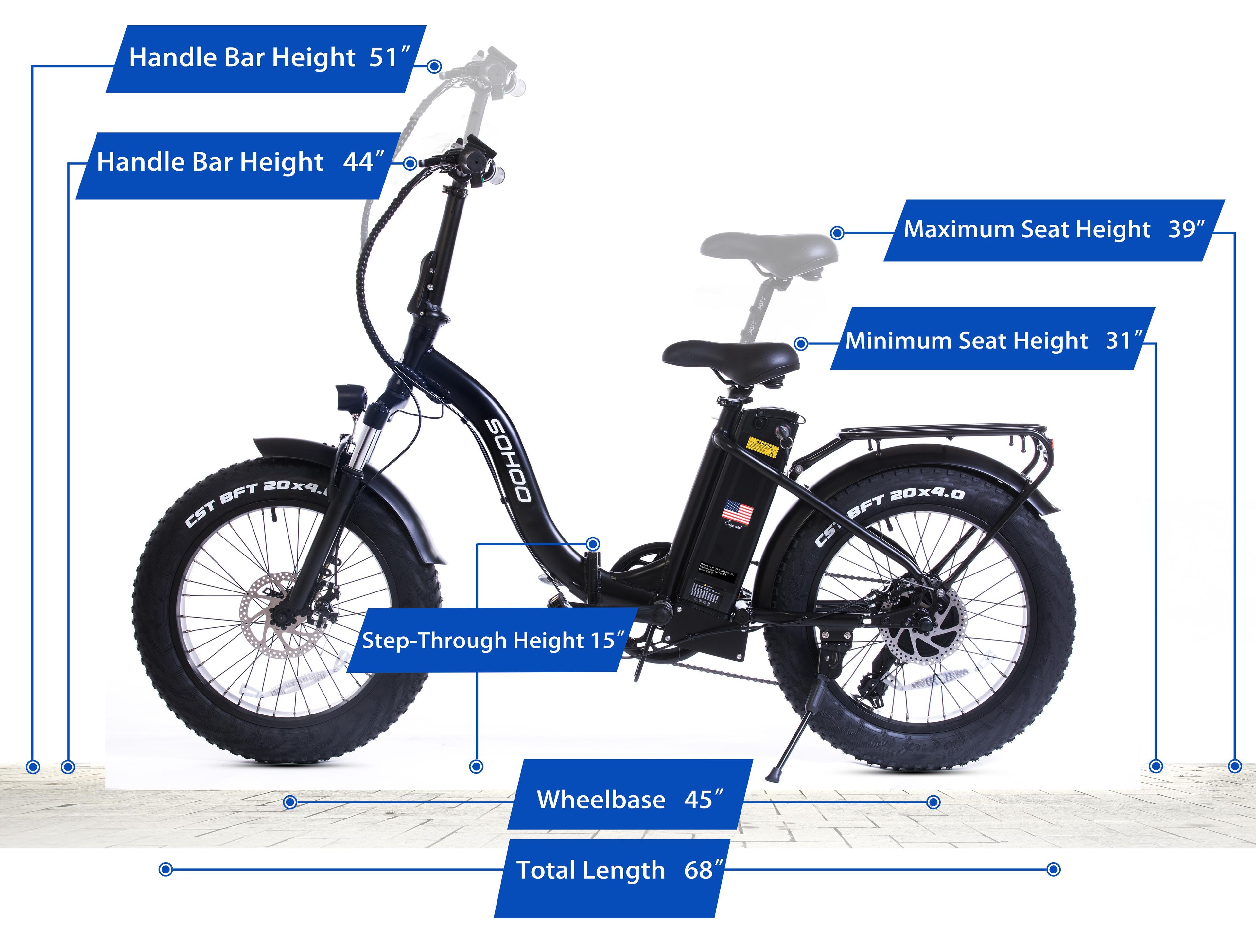 SOHOO 48V500W13AH 20" Adult Folding Step-Thru Fat Tire eBike Mountain Bicycle foldable Snow Electric Bicycle (Black)