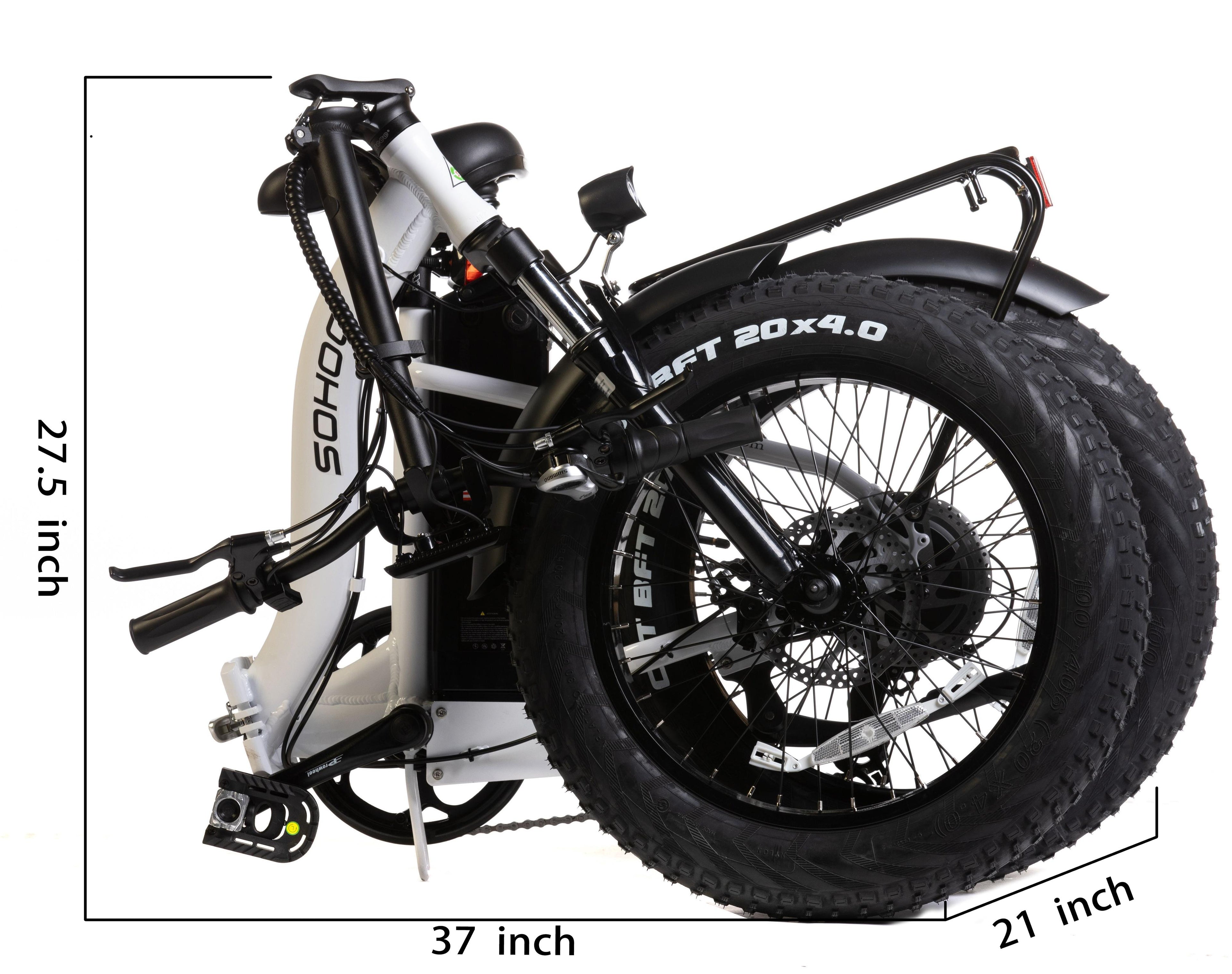 SOHOO 48V500W13AH 20" Adult Folding Step-Thru Fat Tire eBike Mountain Bicycle foldable Snow Electric Bicycle (Black)