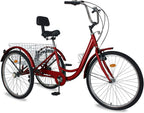 Adult Tricycles, 3 Wheel Bikes for Adults 20/24/26 inch 7 Speed Adult Trikes Bicycles Cruise Trike with LarBasket for Recreation, Shopping, Exercise Men's Women's Bike