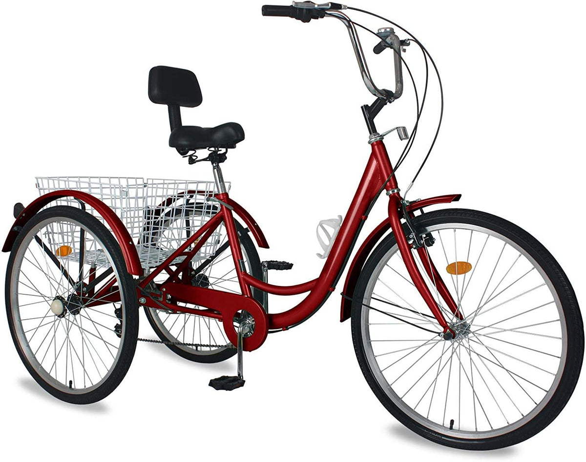 Adult Tricycles, 3 Wheel Bikes for Adults 20/24/26 inch 7 Speed Adult Trikes Bicycles Cruise Trike with LarBasket for Recreation, Shopping, Exercise Men's Women's Bike