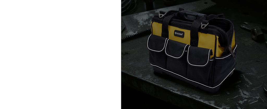 Heavy Duty Tool Bag with Multi-Pockets, Portable Tool Box Organizer StoraBag, with Adjustable Shoulder Strap and Ergonomic Handle (Black, 12" Standard Base)