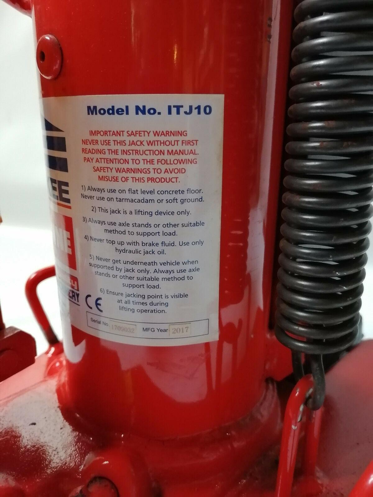 Sealey ITJ10 Industrial Toe Jack 10 Tonne Hydraulic Jack 10T on Toe 14T on Head