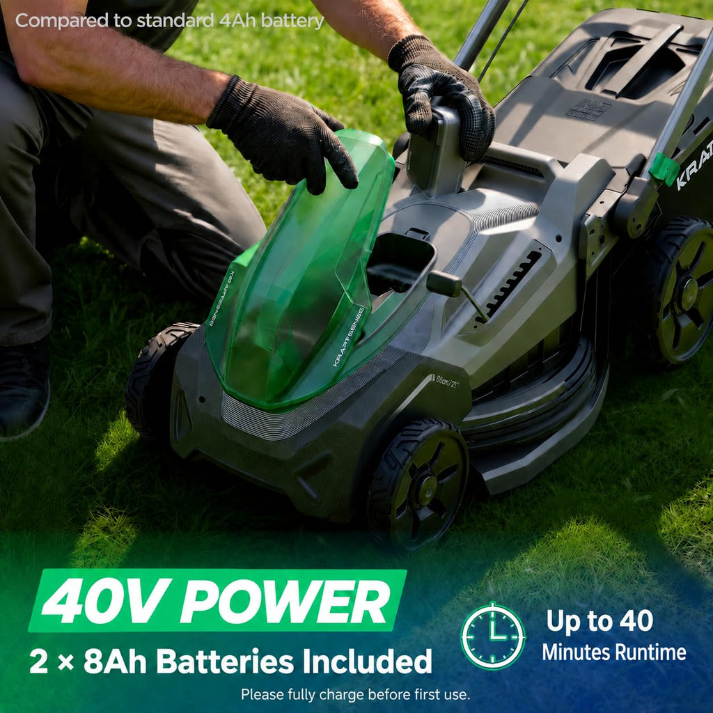 20.5 Inch Cordless Lawn Mower, 40V Electric Push Mower with 2x8.0Ah Batteries and Rapid Charger, Brushless Ultra-Quiet Lawn Mower for Medium to LarYards