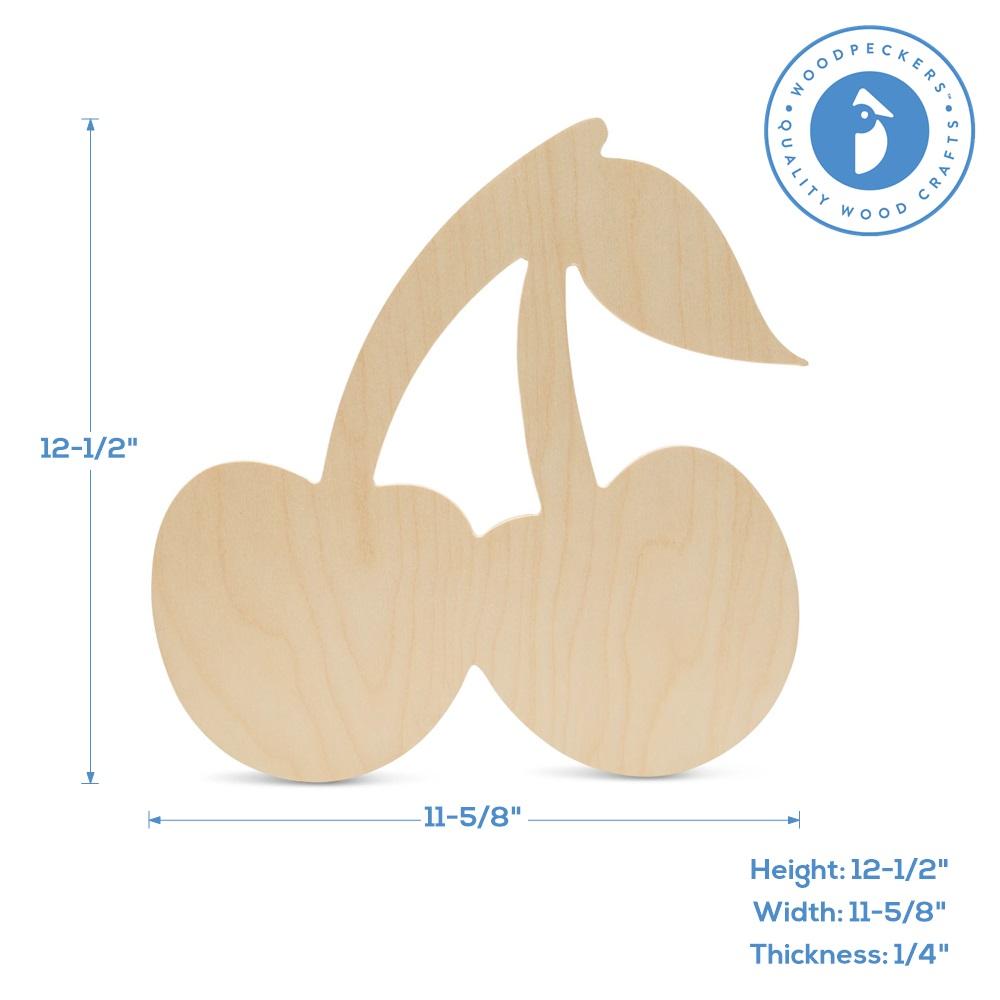 Unfinished Wooden Cherries Cutout, 12", Pack of 250 Wooden Shapes for Crafts and Summer Decor and Crafting, by Woodpeckers
