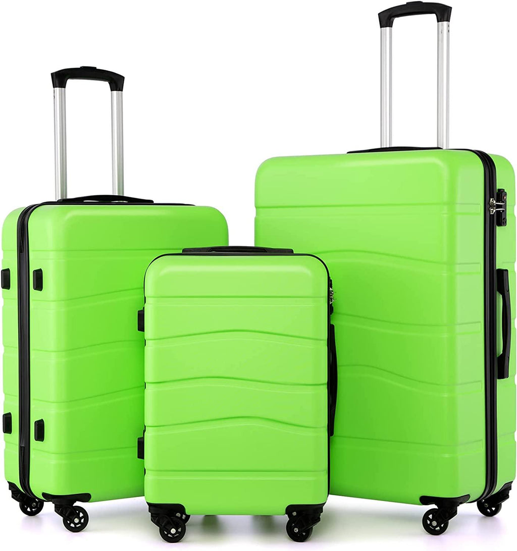 Luggage 3 Piece Set Suitcase ABS Hardshell with Spinner Wheels and TSA Lock 20in 24in 28in (Apple Green)