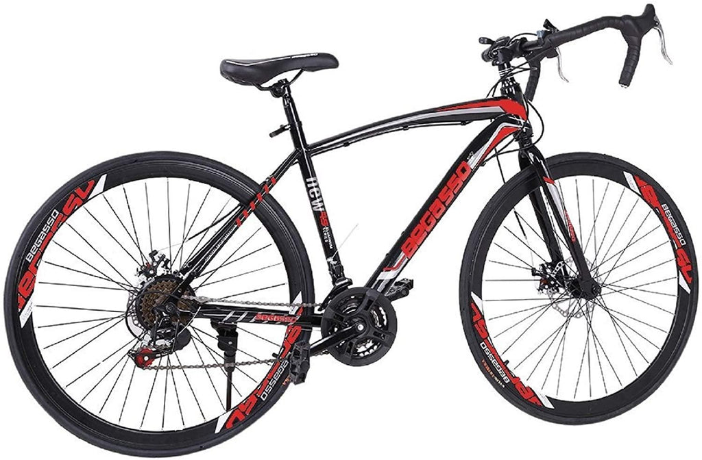 LYBOHO Lightweight Aluminum Road Bike Commuter Bike - 700c Wheels Mountain Road Bike Begasso Simanos Aluminum Frame Full Suspension, 21 Speed Disc Brakes  Release Racing Bicycles