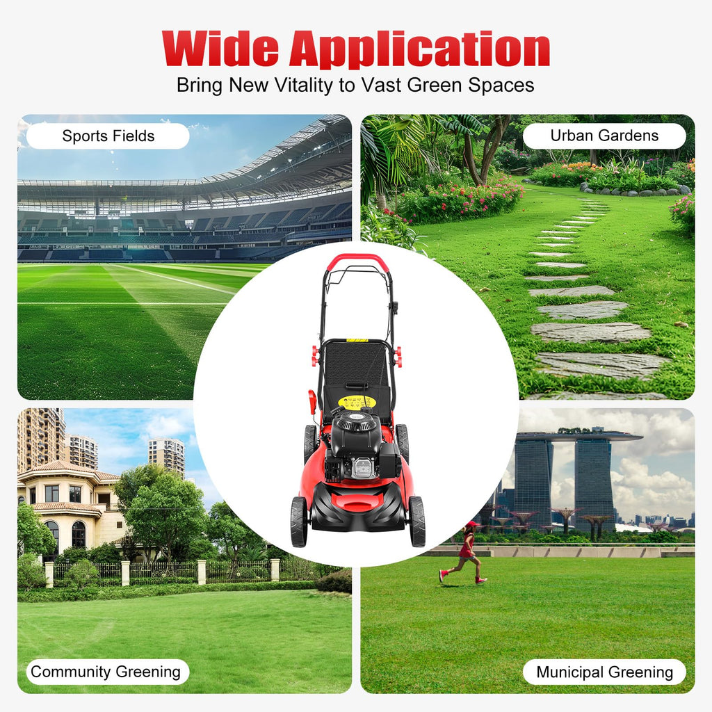 21-Inch 5HP Lawn Mower, 140CC 4-Stroke OHV Engine, Self-propelled Gas Powered Lawn Mowers, 8 Height Adjustment Push Lawn Mower Silencer, Durable Steel Deck Walk-Behind Lawn Mowers for LarFields