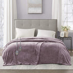Gracie Mills Ultra Soft Knitted Electric Blanket w/20 Heat Level Settings - Full, Lavender -BR54-0655