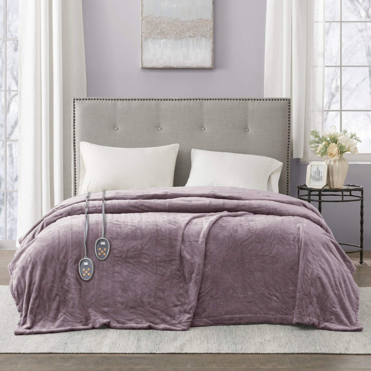 Gracie Mills Ultra Soft Knitted Electric Blanket w/20 Heat Level Settings - Full, Lavender -BR54-0655