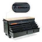 72 inch Heavy Duty Mobile Tool Chest Tool Box, with Solid Top Workbench, 15-Drawer Rolling Tool Chest, Tool StoraOrganizer for Garage, Workshop, and Home, Black