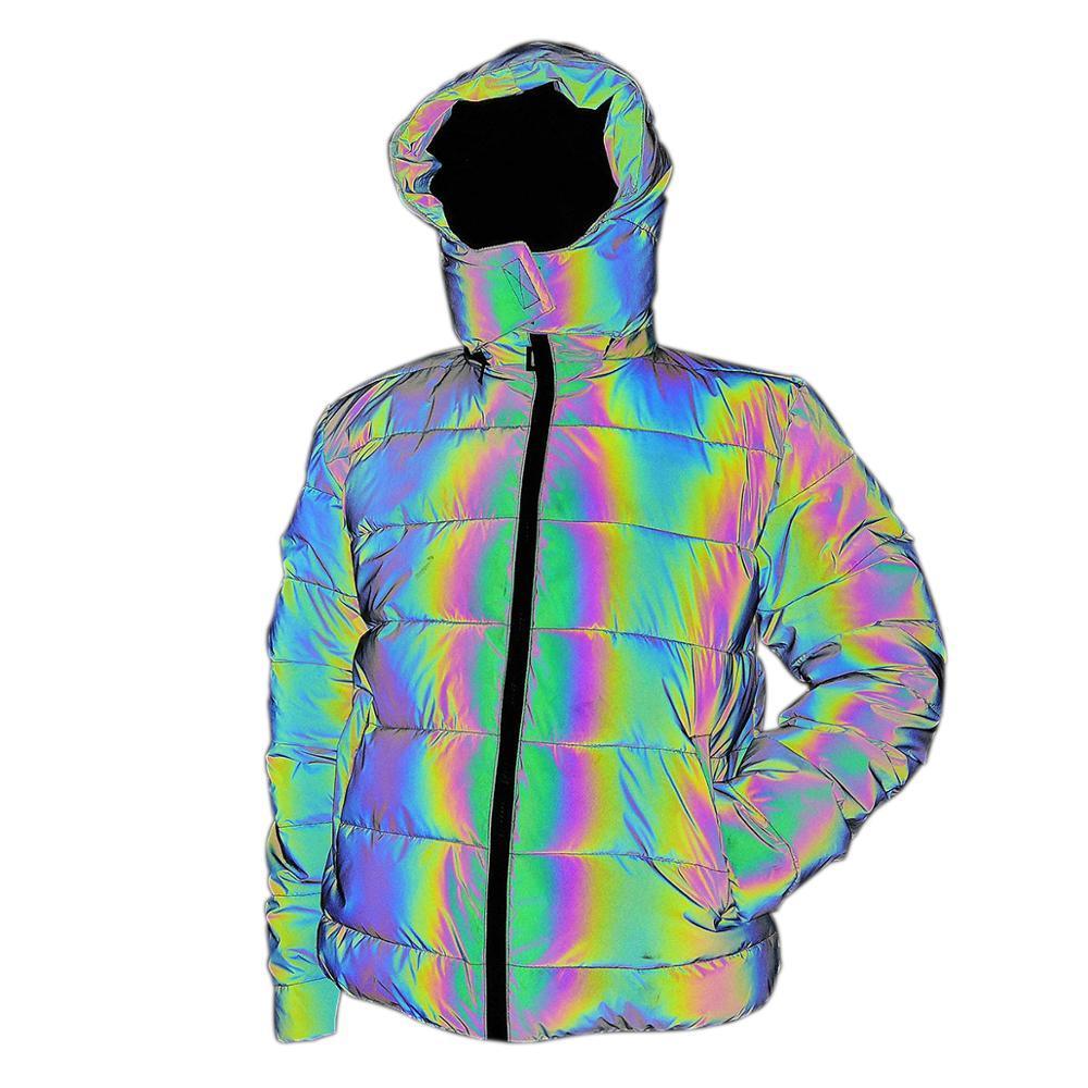 Men Reflecting Rainbow Winter Streetwear Windbreaker Jacket