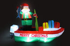 Two Christmas Party Decorations Bundle, Includes 8 Foot Long Inflatable Santa Claus on a Fishing Boat, and Animated 8 Foot Long Inflatable Santa Claus with Penguins on Airplane Blowup with Lights