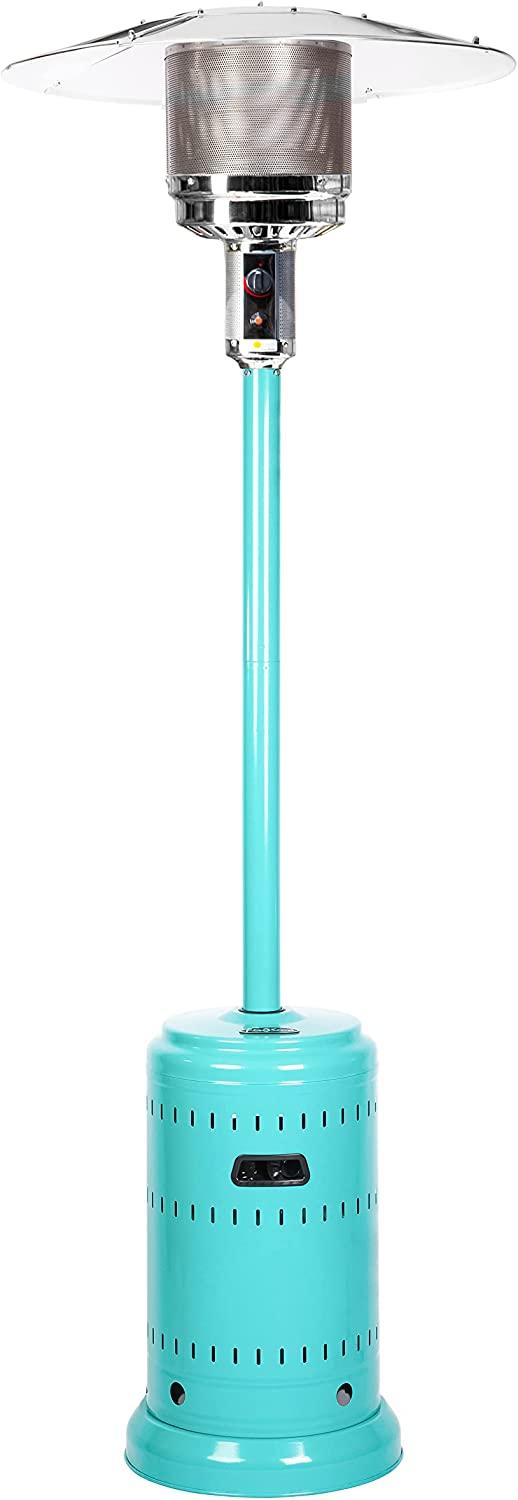 61130 All Seasons Patio Heater with Wheels 46,000 BTU Output Electronic Ignition System Portable Outdoor Propane Heater For Commercial &amp; Residential - Aqua Blue