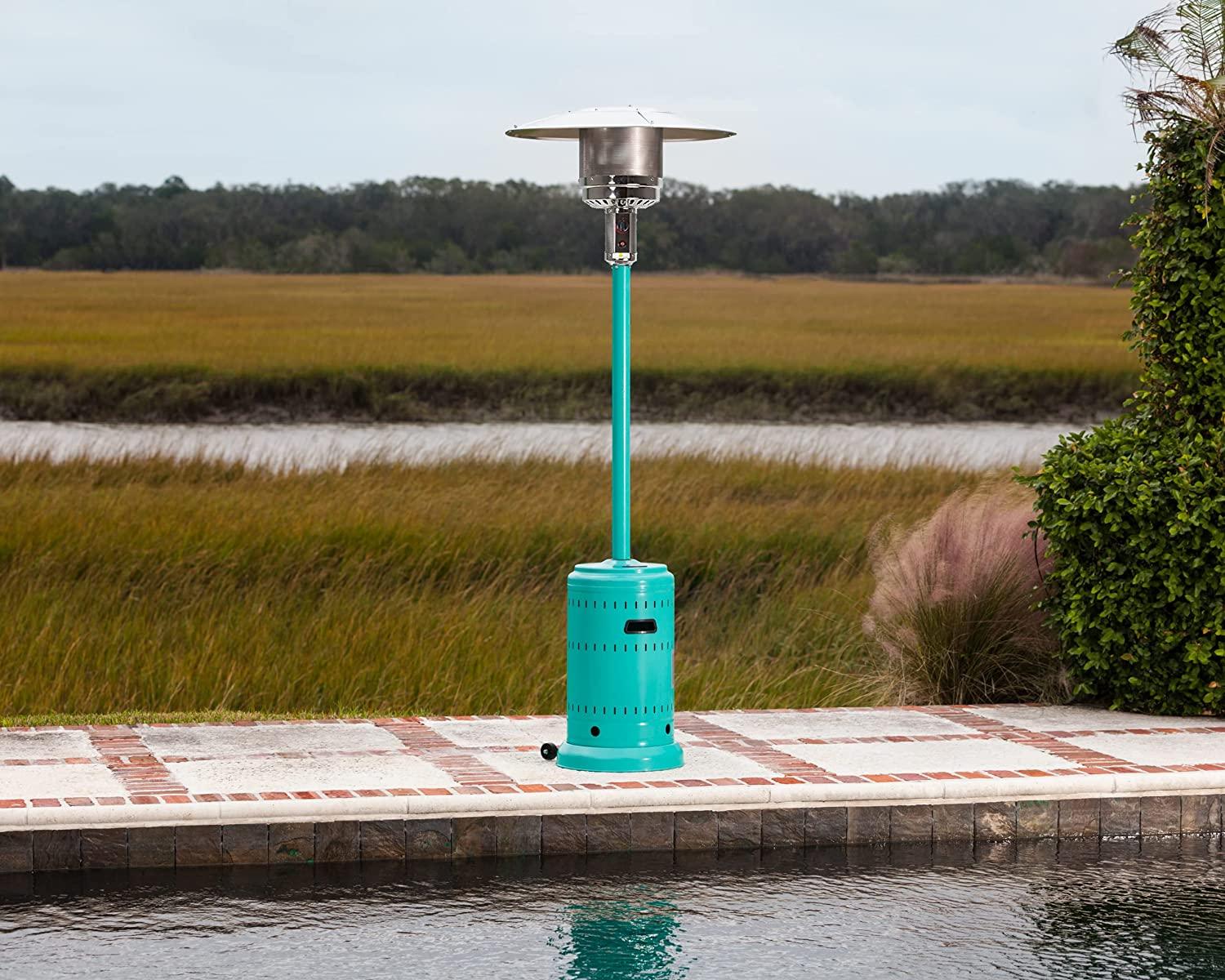 61130 All Seasons Patio Heater with Wheels 46,000 BTU Output Electronic Ignition System Portable Outdoor Propane Heater For Commercial &amp; Residential - Aqua Blue