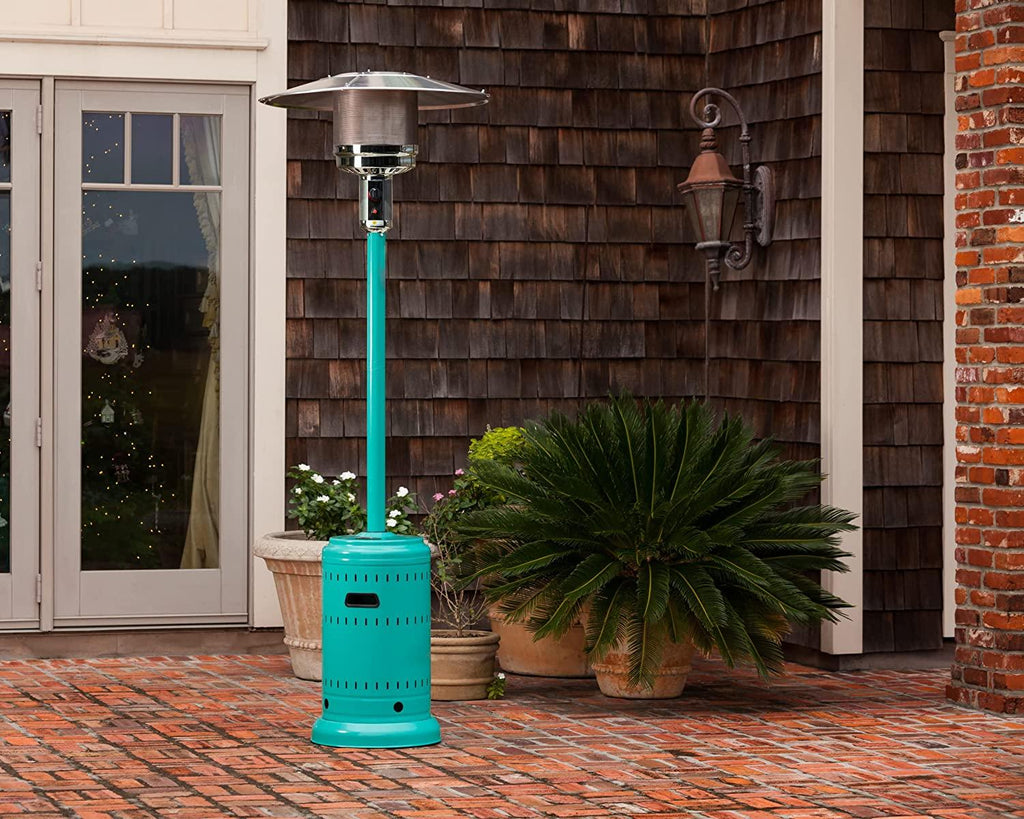 61130 All Seasons Patio Heater with Wheels 46,000 BTU Output Electronic Ignition System Portable Outdoor Propane Heater For Commercial &amp; Residential - Aqua Blue