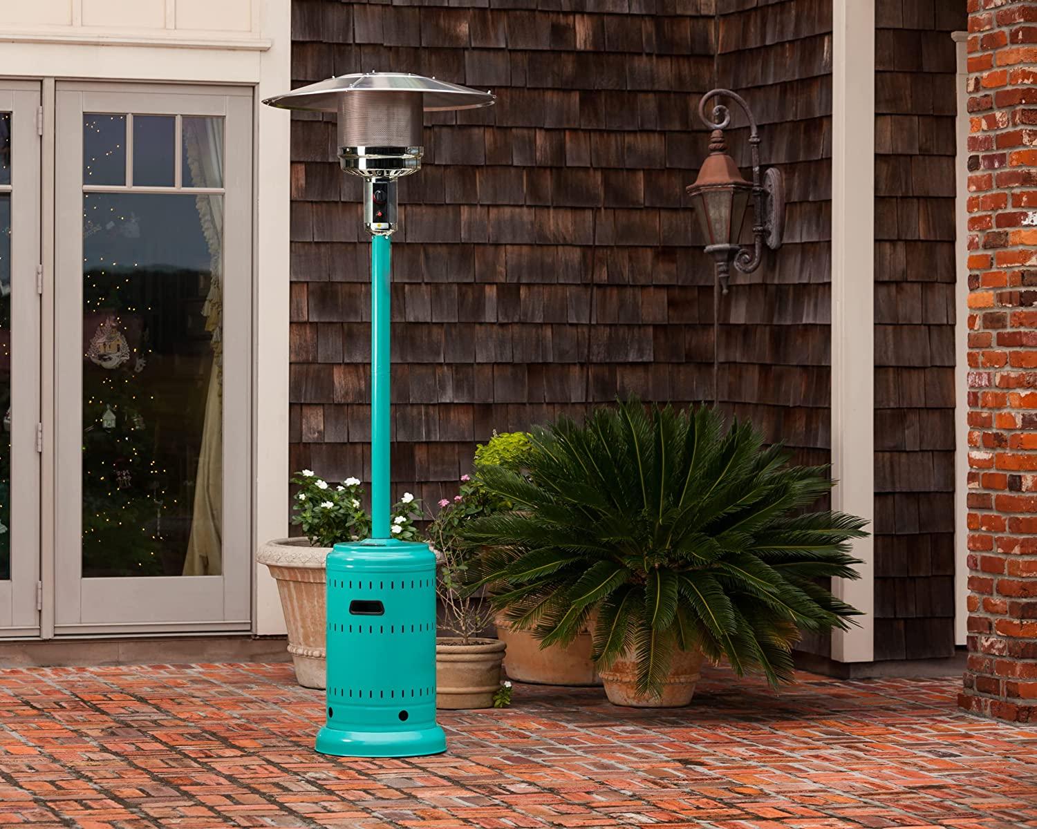 61130 All Seasons Patio Heater with Wheels 46,000 BTU Output Electronic Ignition System Portable Outdoor Propane Heater For Commercial &amp; Residential - Aqua Blue